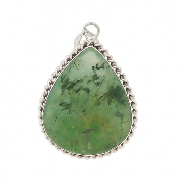 Wicked Treasures Jewelry - Prehnite Teardrop Pendant Necklace .925